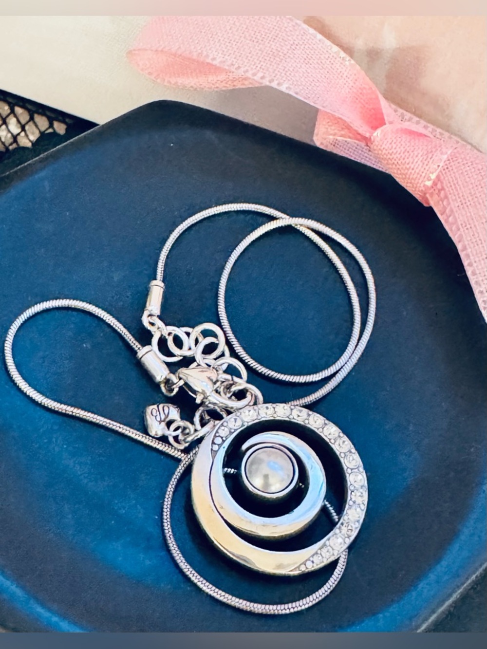 Brighton Silver Pearl Swirl Necklace With Crystal Accents